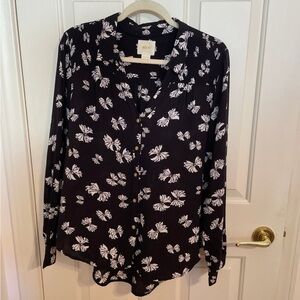 Anthropologie Maeve Black Ribbon Print Blouse Size Large L US Size 12